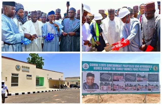 Governor Muhammadu Inuwa Yahaya, alongside his Kaduna counterpart, Malam Nasiru Ahmed Elrufa'i have performed the official unveiling of a new layout, known as Shongo Gardens Layout and the ground breaking for the construction of 550 housing units in a bid to provide affordable houses to the people of Gombe State.